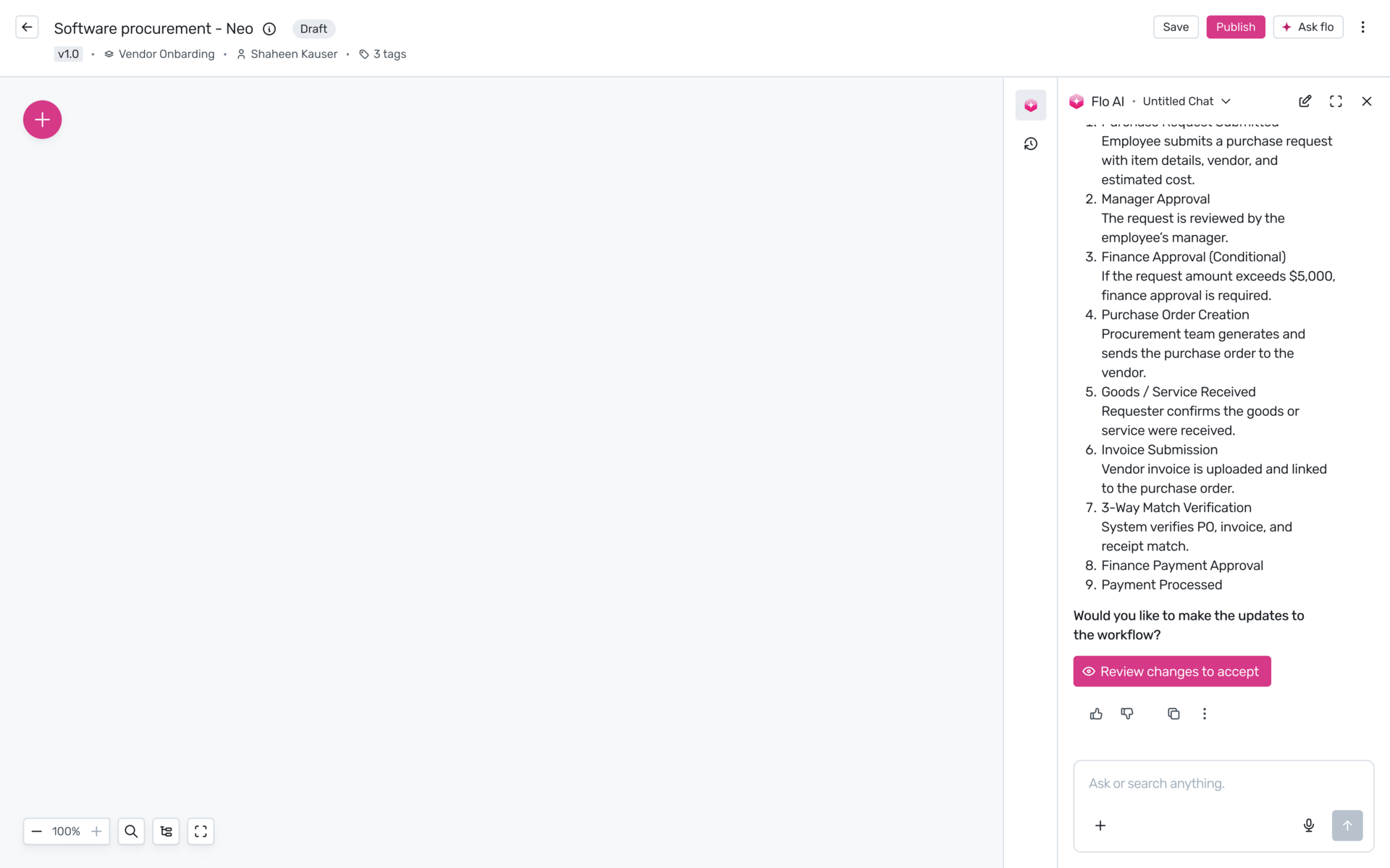 Flo AI workflow generation from plain-English input